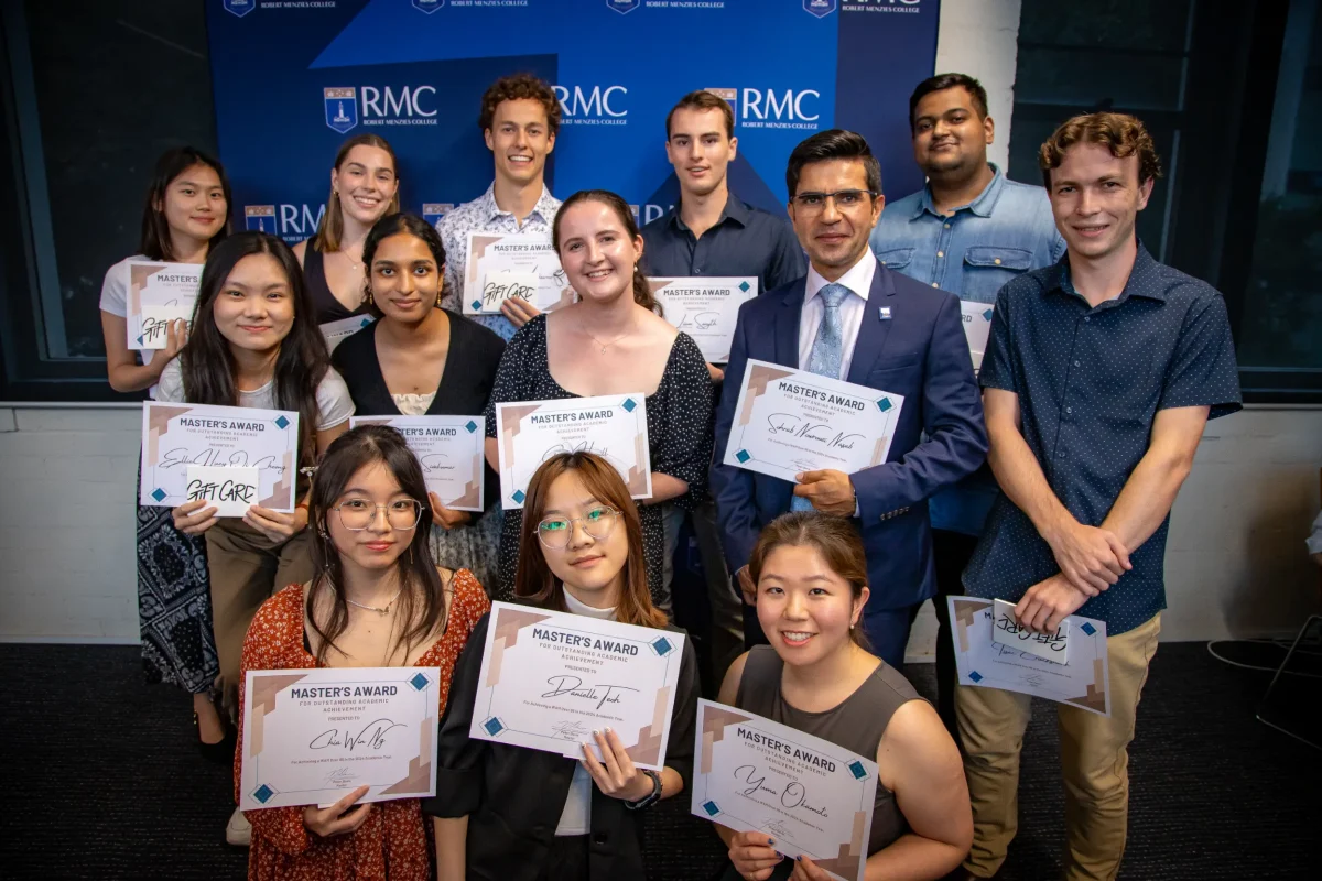 Robert Menzies College residents receiving scholarships at the annual Commencement Dinner